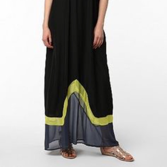 urban outfitters maxi sleeveless dress kingston sheer colorblock black small - Picture 4 of 8